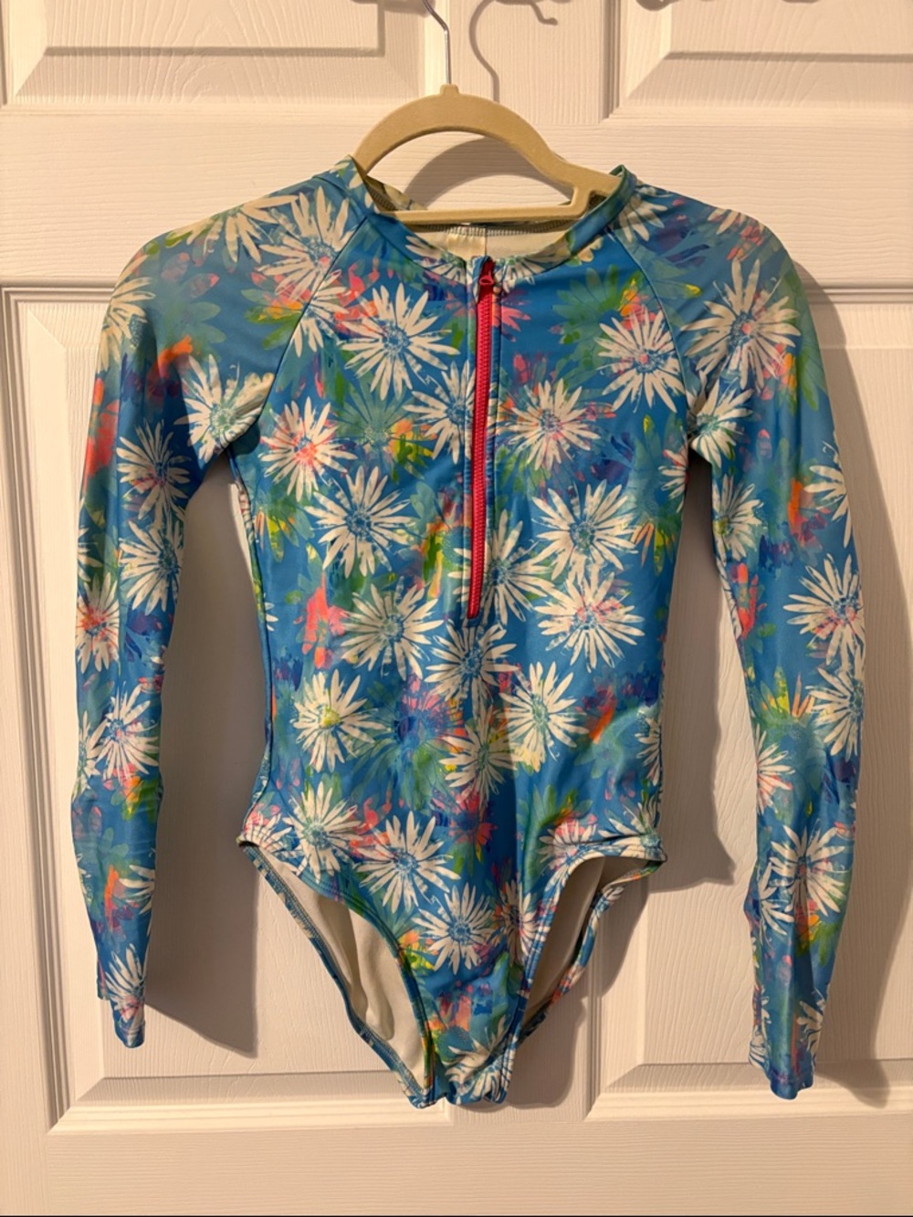 Cat & Jack Floral Long-Sleeve One-Piece Swimsuit - Blue, White